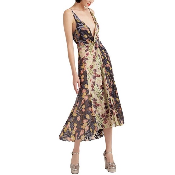Cinq à Sept Carolee Midi Dress Mixed Floral Twist Front Burnout Size 8 EUC - Picture 8 of 9